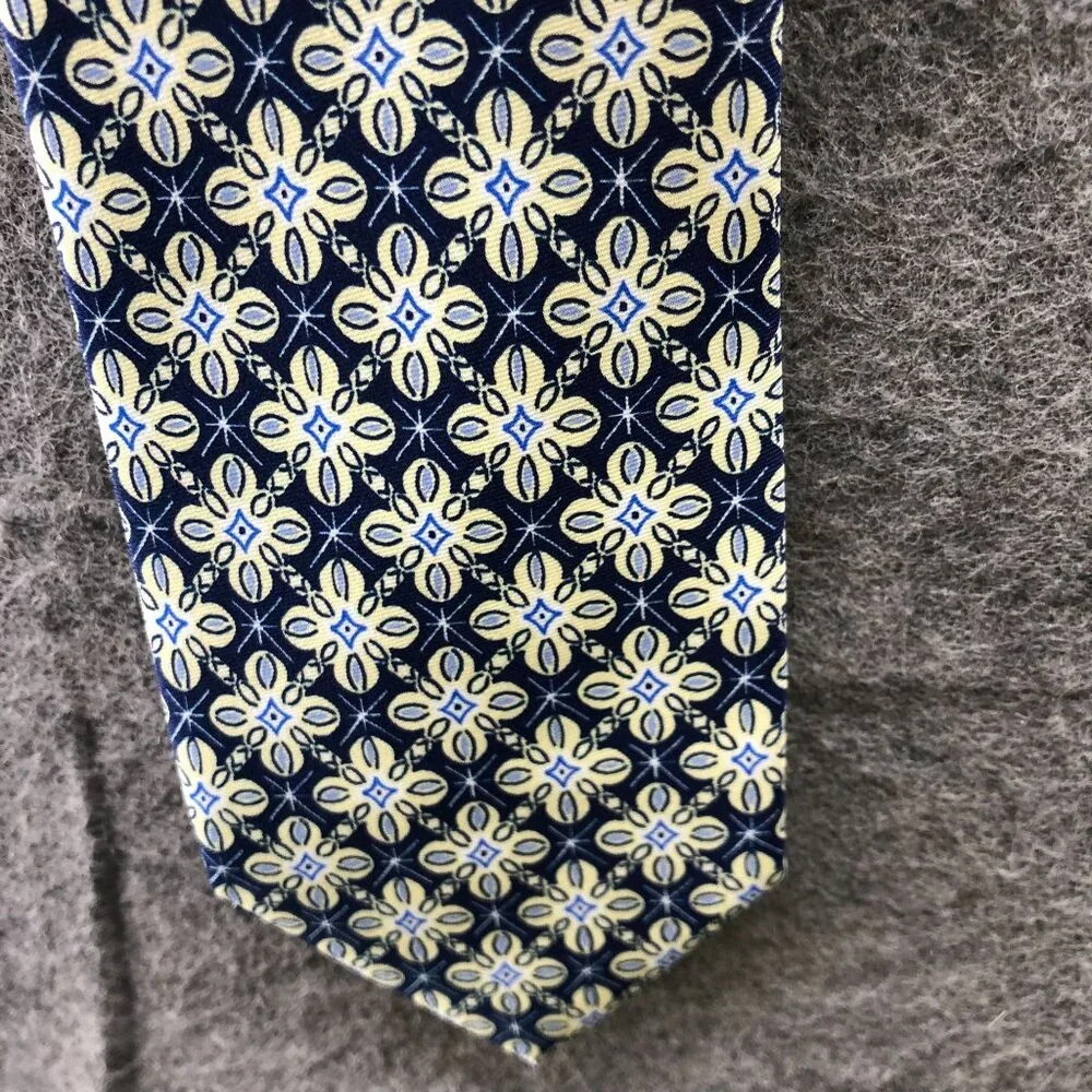 NWT‎ Tommy Hilfiger Silk Tie Mens Blue Beige Geometric Floral Print MSRP $69